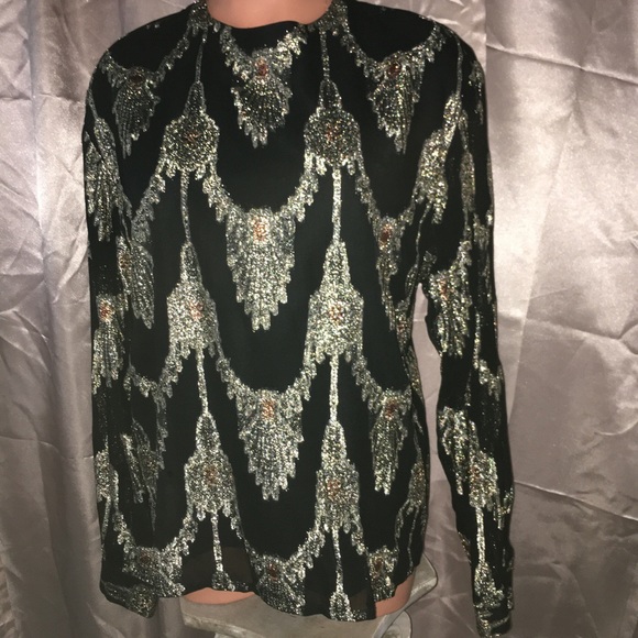 Vintage 60s Metallic steampunk Formal Evening Shirt Cocktail disco egirl Top~10 - Picture 7 of 10